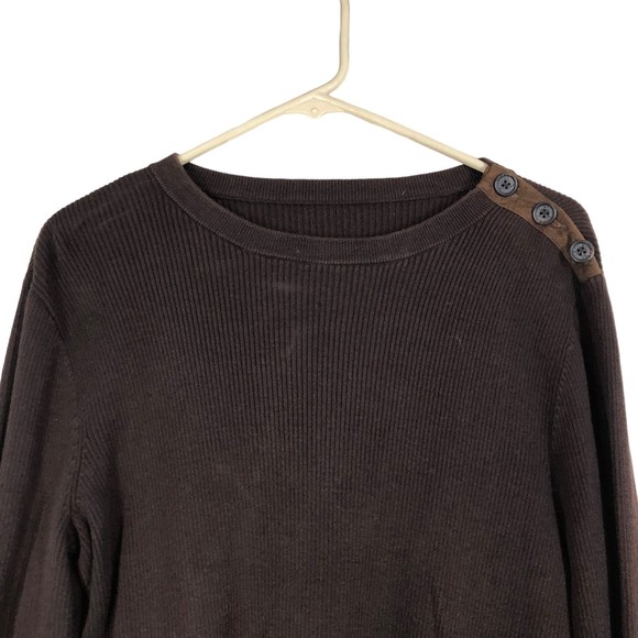 Ralph Lauren Brown Knit Sweater w/Microfiber Elbow Patches & button Accents - Picture 4 of 7